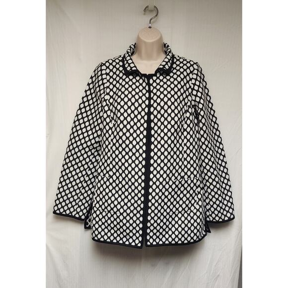 Nina MClemore JACQUARD DIAMOND CAR LONG SLEEVE BLACK COAT BLAZER JACKET SIZE 1 - Picture 2 of 7